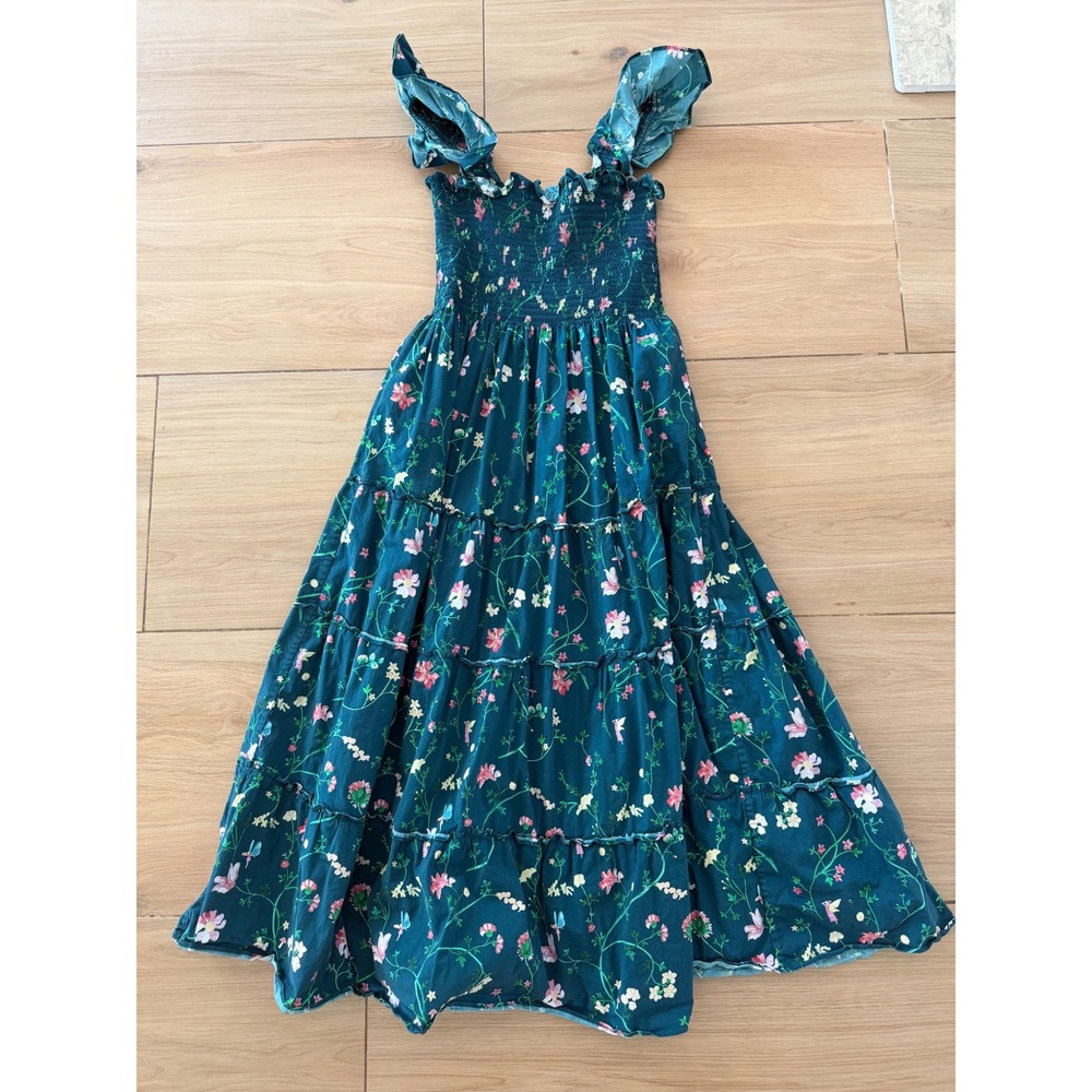Hill House Home The Ellie Nap Dress Emerald Green Fairy Botanical Floral Midi S